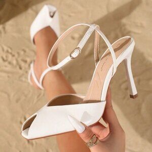 White Elegant Women's Open Toe Sandals with Strap Sexy Thin Heels
